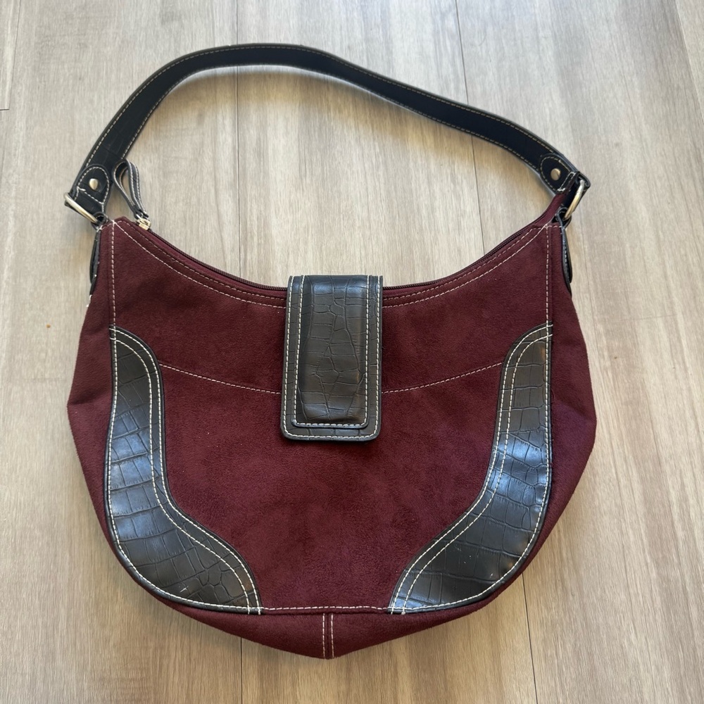 Vintage Victoria's Secret Burgundy suede bag with black leather